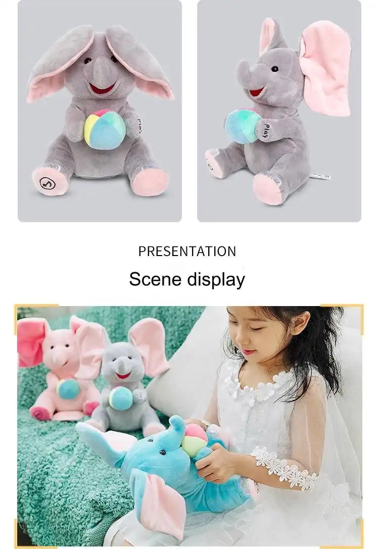 EACAOFG Peek-a-Boo Animated Plush Toy - Singing & Hiding Elephant/Bear Companion - Interactive Musical Stuffed Animal for Baby & Toddler