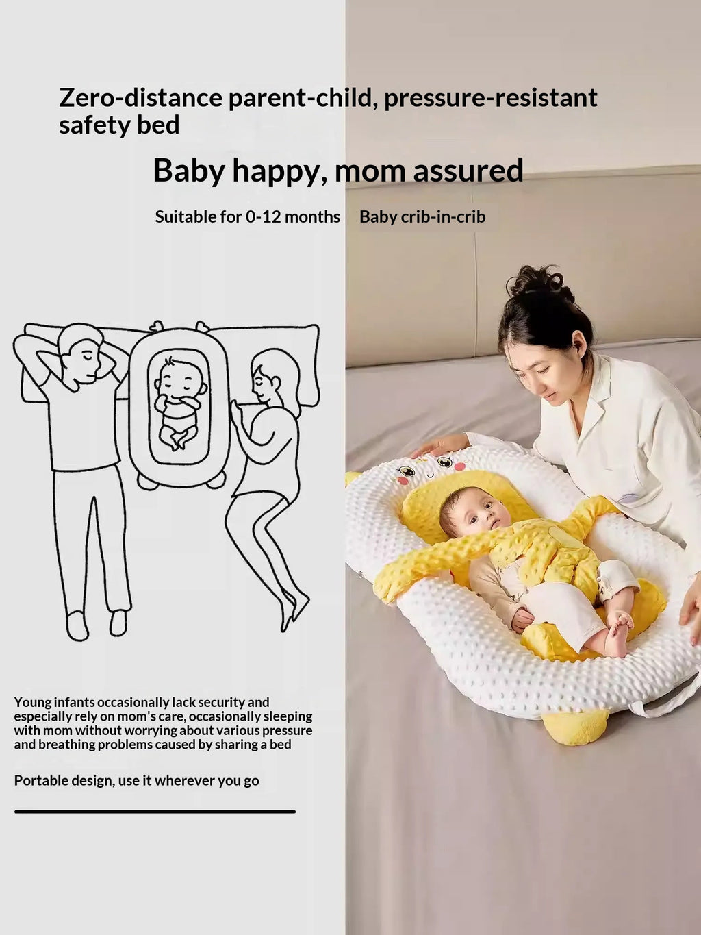 Premium Baby Soothing Bed - Portable Infant Sleep Comfort Bassinet with Gentle Rocking Motion