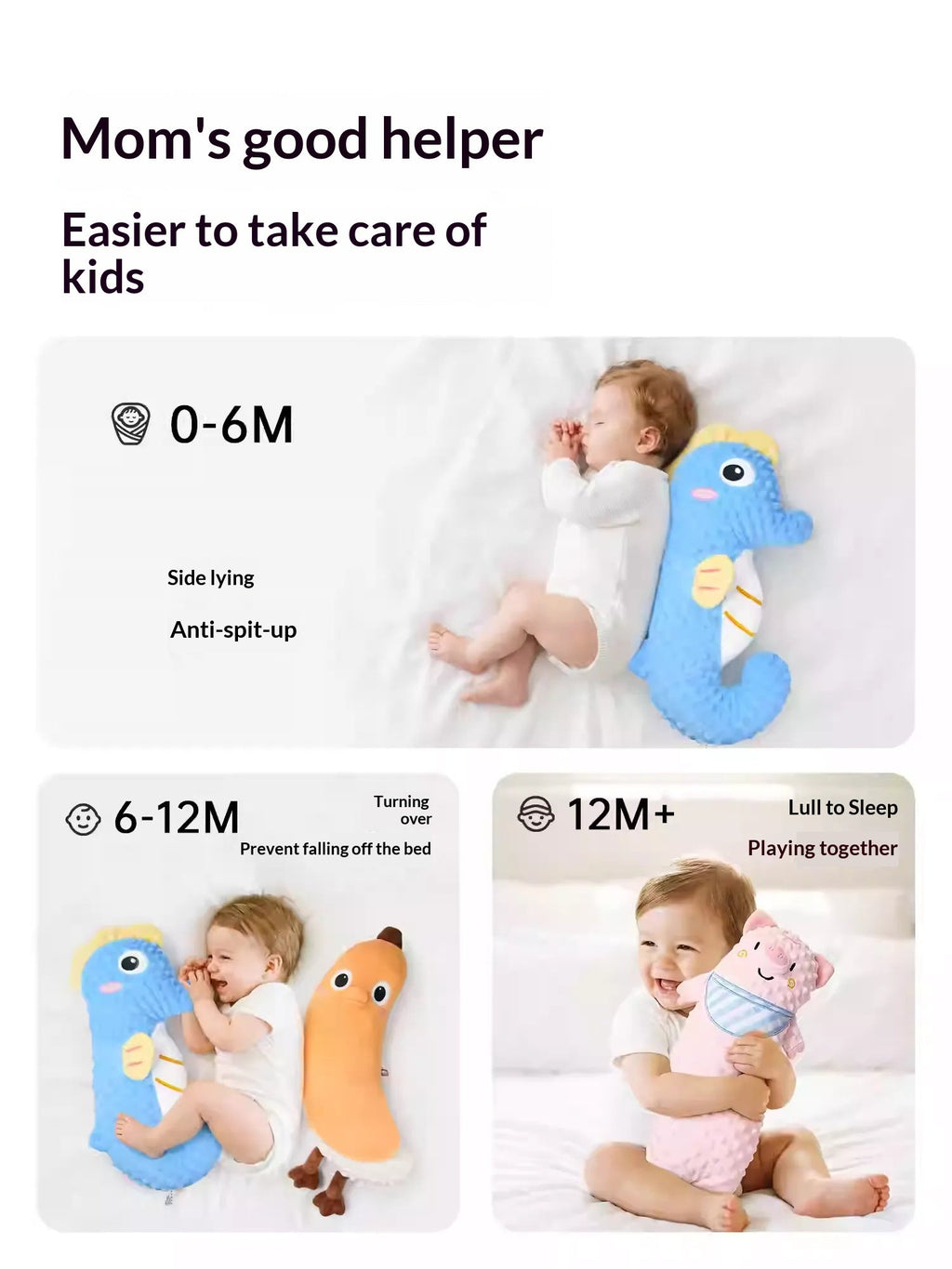 Soft Minky Dot Baby Soothing Pillow - Long Stuffed Animal Plush (Crocodile/Pig) for Newborn Sleeping Support & Sensory Comfort