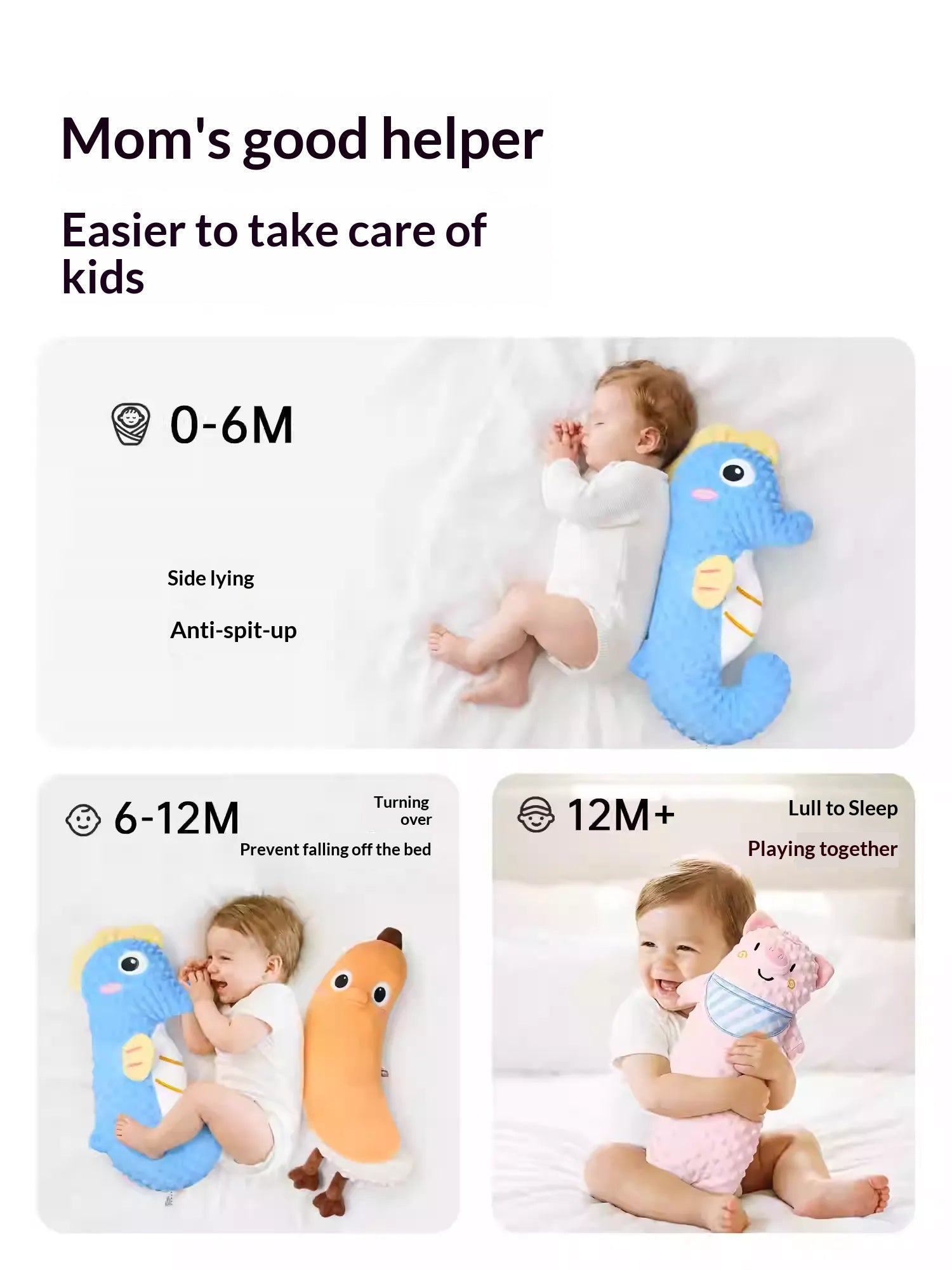 Soft Minky Dot Baby Soothing Pillow - Long Stuffed Animal Plush (Crocodile/Pig) for Newborn Sleeping Support & Sensory Comfort