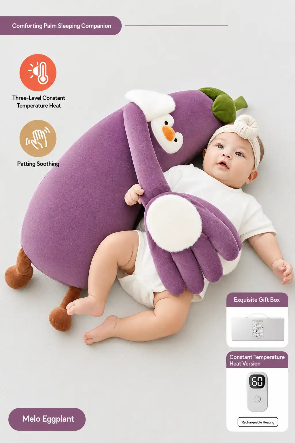 MEACAOFG Baby Soothing Patting Toy - Electric Eggplant Sleep Aid with Heat