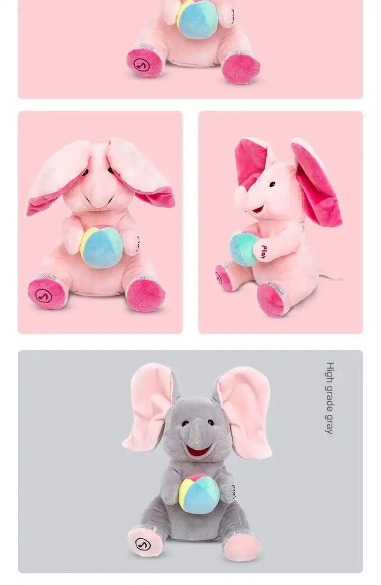 EACAOFG Peek-a-Boo Animated Plush Toy - Singing & Hiding Elephant/Bear Companion - Interactive Musical Stuffed Animal for Baby & Toddler