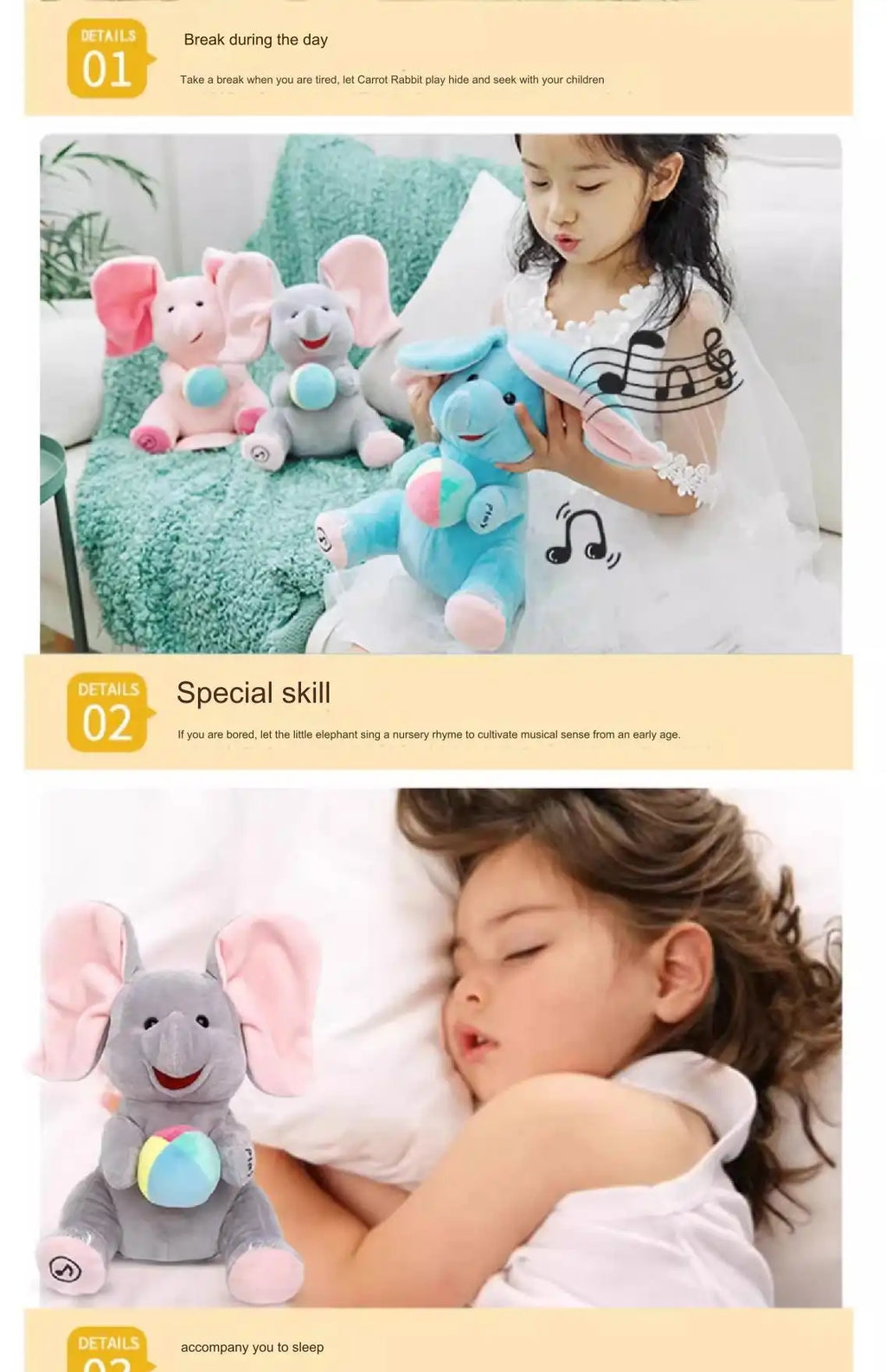 EACAOFG Peek-a-Boo Animated Plush Toy - Singing & Hiding Elephant/Bear Companion - Interactive Musical Stuffed Animal for Baby & Toddler