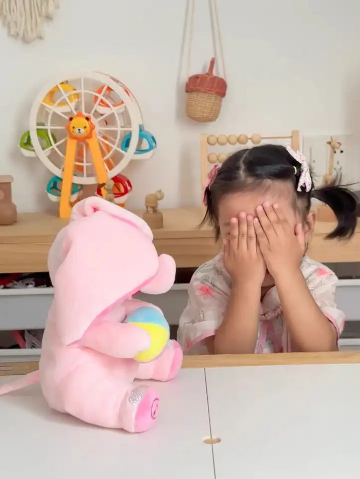 EACAOFG Peek-a-Boo Animated Plush Toy - Singing & Hiding Elephant/Bear Companion - Interactive Musical Stuffed Animal for Baby & Toddler