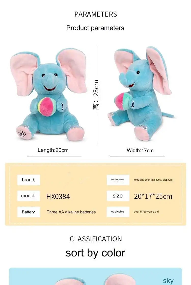 EACAOFG Peek-a-Boo Animated Plush Toy - Singing & Hiding Elephant/Bear Companion - Interactive Musical Stuffed Animal for Baby & Toddler